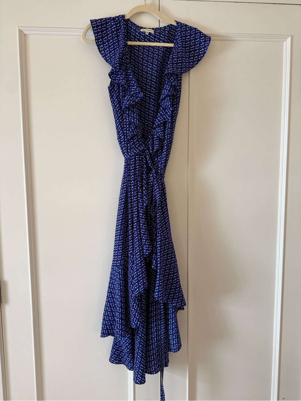 Max Studio Navy Blue Ruffle High-Low Wrap Dress